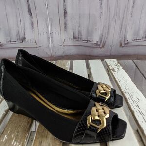 Arturo Chiang 7 7M heels peek shoes black ballet f‎